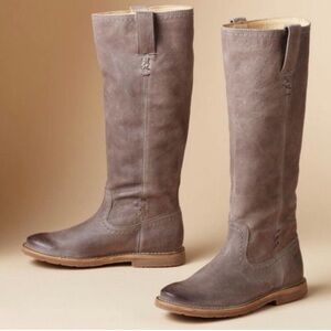 Frye Celia X-Stitch Pull-On Tall Boots Women’s Brown Leather Riding Boots